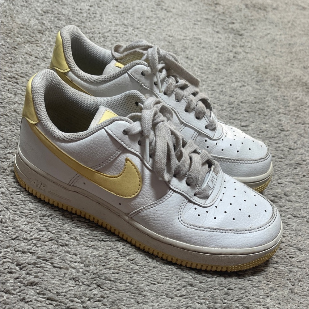 Nike Air Force Ones White and Yellow Sneakers